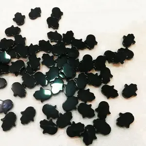 Wholesale Bulk Good Luck Natural Black Agate Onyx Hamsa Drilled Pendant Necklace Hand Shape Pendants Charm DIY Jewelry for Men