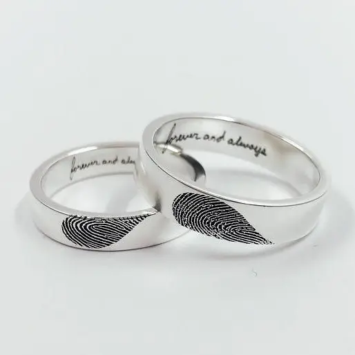 Unique Design 925 Sterling Silver Fingerprint Promise Ring