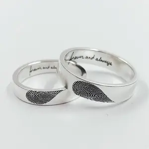 独特设计925纯银指纹承诺戒指