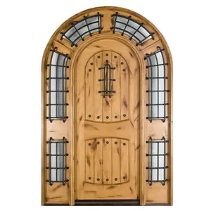 Doorwin Desain Panggangan Bergaya Amerika Desain Pintu Depan Dekoratif Melengkung Pintu Eksterior Pintu Masuk Kayu
