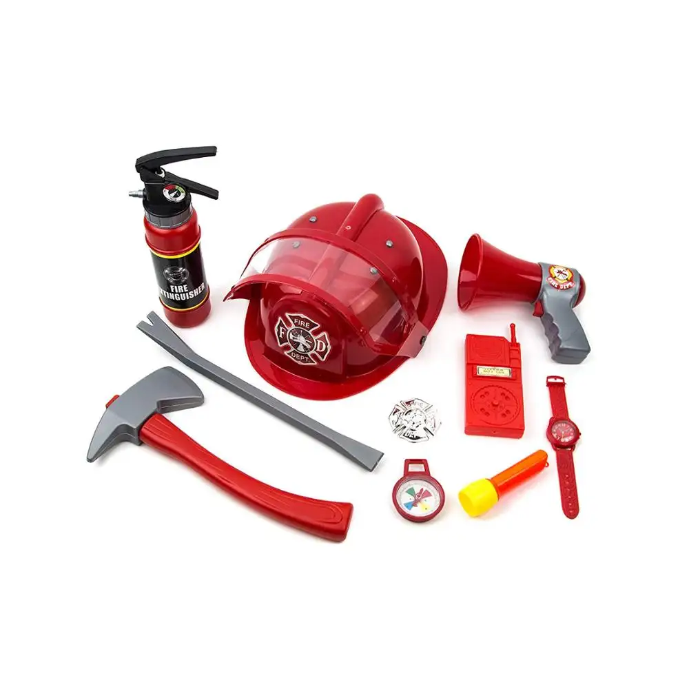 Fireman Costume for Kids - 10 Piece Firefighter Role Play Kit with Fire Extinguisher Helmet and Other Accessories