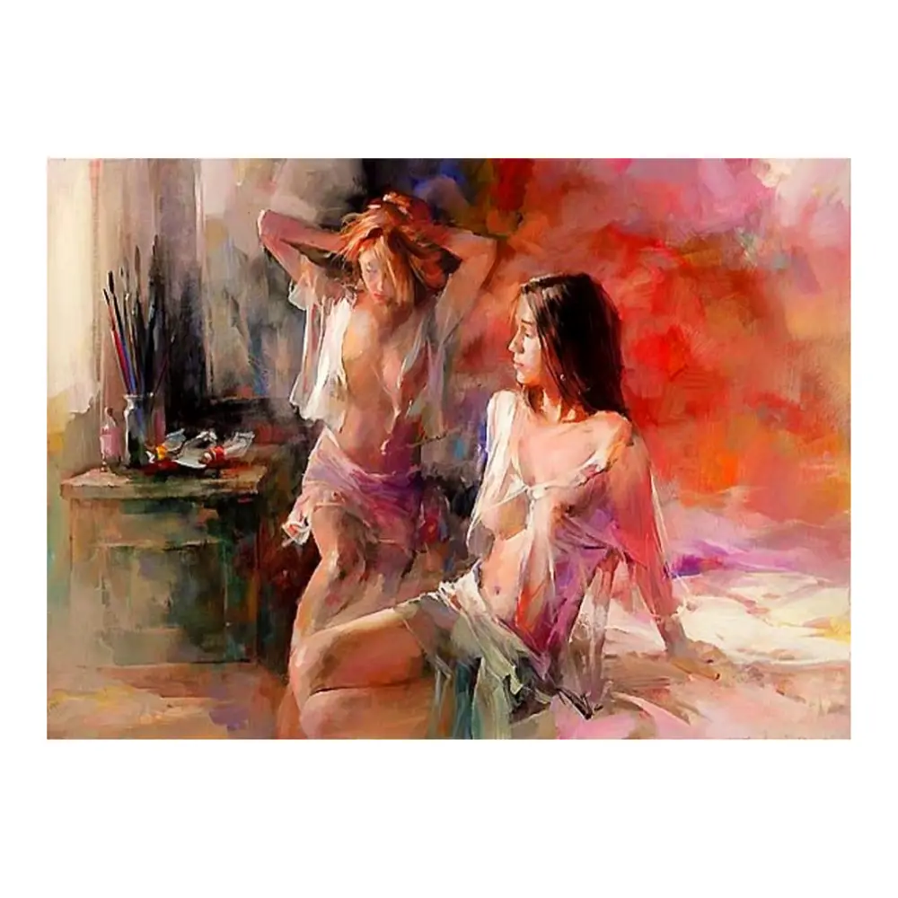 Diy Holz Malerei Zwei Nackte Frauen Chat in die Zimmer Nude Bilder Neue design Malerei durch Anzahl OP0003