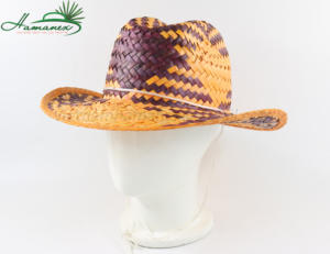 Sombrero de paja de Panamá con hojas de palma bordadas estilo vaquero con diseño a cuadros, borde de 8 CM y cinta y accesorios de cuerda - Product Image 3
