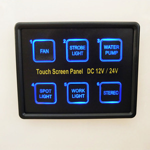 Painel interruptor de botão led automotivo, painel azul de controle touch, dc 12v 6 gang