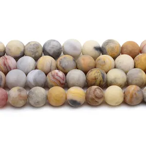 Perles naturelles en pierre pour bijoux perles rondes givrées mates pour la fabrication de bijoux (AB1574)