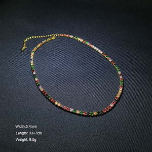 NZ1010 Fashion Sparkly Bling Jewelry Dainty Classic Gold Minimalist <strong>Rainbow</strong> CZ Diamond Tennis Chain Choker <strong>Necklace</strong> - Product Image 5