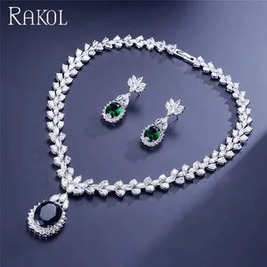 RAKOL SP295 Dazzling oval large CZ zircon sunflower accessories women's jewelry necklace earrings set