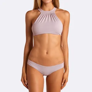 2019 Private label solid color halter sexy swimwear mature women brazilian bikini