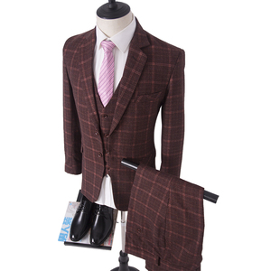 MA105 Diseño Clásico Vino Rayas Rejilla <span class=keywords><strong>Novio</strong></span> Esmoquin Ajuste Moderno 3 Piezas Hombres <span class=keywords><strong>Traje</strong></span> Conjunto Trajes <span class=keywords><strong>de</strong></span> <span class=keywords><strong>Boda</strong></span> <span class=keywords><strong>para</strong></span> Hombres (Chaqueta + Pantalones + Chaleco) - Product Image 2