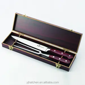 T3 knife wood case with 8'' slicer knife and 6'' meat fork cultury set