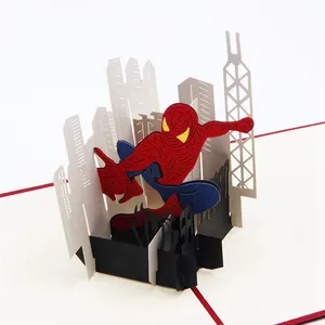kartu buatan tangan pria ulang tahun Suppliers-Kartu Hadiah Ucapan Spider-Man 3d Buatan Tangan Dipotong Laser untuk Anak-anak