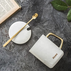 Tasse à poignée en céramique avec cuillère, 400ml, 1 pièce, logo personnalisé, noir, blanc, za, vente en gros - Product Image 6