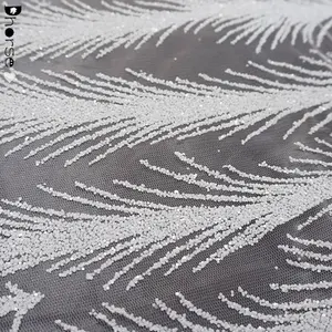 Comfortable And Soft Sequin Feather Shape Lace Fabric