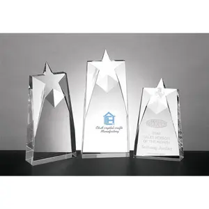 Business Souvenir Großhandel klare sternförmige Kristall gelöscht Plaque Award Trophäe mit klarer Basis