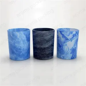 Empty Fashion Marble Effect Glass Pillar Glass Containers Tealight Candle Jar for Candle Making