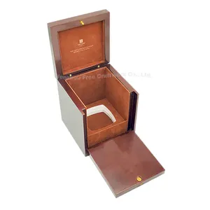 Custom Luxury Piano Lacquer MDF Perfume Wooden Box Varnish Brown Packaging gift hinged lids for box