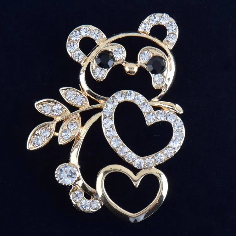 Bros Berongga Daun Beruang Hati Kristal Besar Pin Hewan Lucu dan Bros untuk Wanita Mode Perhiasan Hadiah Pernikahan