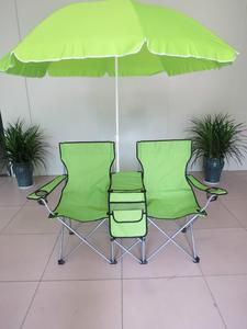 Venta al por mayor de fábrica de logotipo portátil plegable ligero doble sombrilla Camping playa Picnic SILLA DE Metal con sombrilla