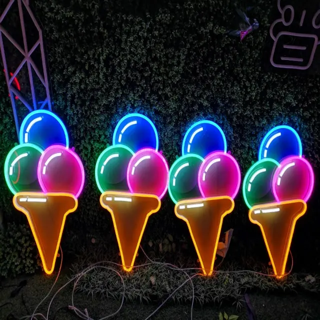 Pabrik Grosir Tanda Dekorasi Ruangan Akrilik Dibuat Sesuai Pesanan Vintage Es Krim LED Lampu Tanda Neon untuk Rumah