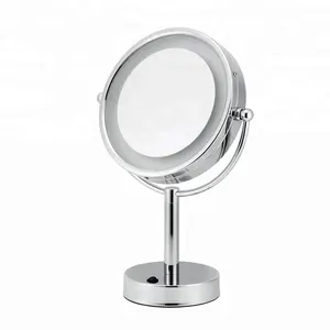 8.5 Inches Double Sides Hd Glass And Magnifying Metal LedデスクトップMakeup Mirror