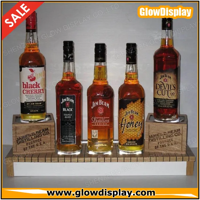 Jim Beam Bourbon Gloednieuwe Houten 5 Fles Led Light Up Glorifier Display Plint