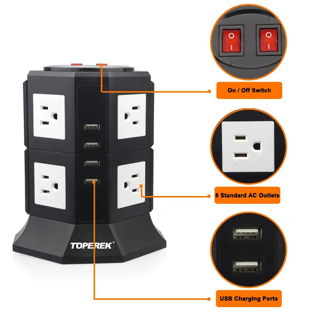 2022 Office Home US Standard Multi Plug Power Extension Socket 8 AC Outlets With UL Certificated Plug