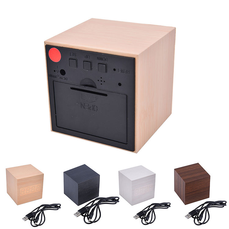 Zogift cubo LED de madera moderna <span class=keywords><strong>despertador</strong></span> control de sonido cuadrado mesa de escritorio digital de madera - Product Image 5