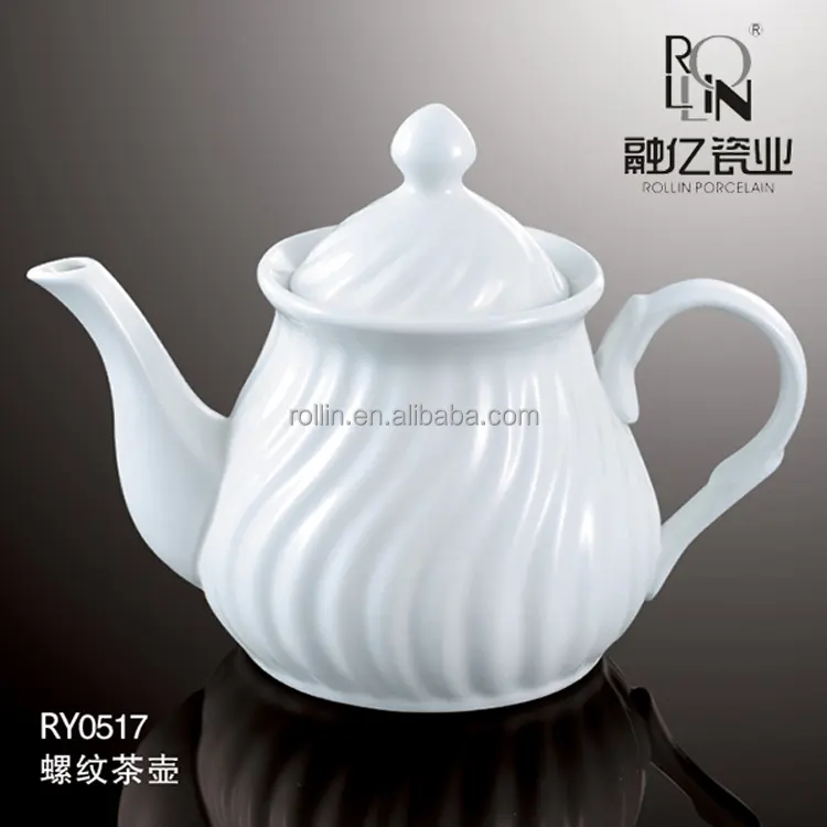Made in China cheap fine white porcelain kitchen dinnerware porcelain teapot with handle