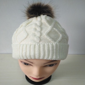 Chapeaux d'hiver avec pompon en <span class=keywords><strong>fourrure</strong></span> pour femmes, personnalisés, molletonnées de câble, <span class=keywords><strong>Toque</strong></span> d'hiver, livraison gratuite - Product Image 3