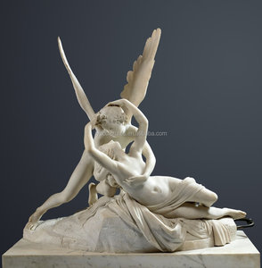 Famosa Statua dell'Angelo che Bacia di Antonio Canova, Statua di Cupido e Psiche in Marmo Bianco - Product Image 1