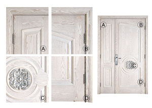 Revestimiento de roble rojo americano, capa de madera, panel de pintura blanca tallada, diseño de puerta principal doble <span class=keywords><strong>desigual</strong></span> - Product Image 3