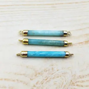 Fashion semi gemstone long bar connector plating blue amazonite trendy stone bracelet connectors accessories wholesale
