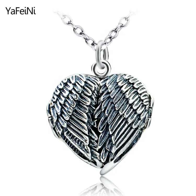 Colgante de Plata de Ley 925 con forma de corazón y ala de Ángel, joyería antigua, colgante