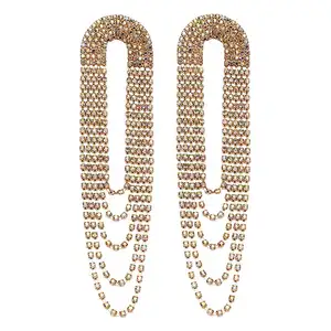 HANSIDON Shiny Wedding Rhinestones Long Tassel Earrings Statement Dangle Ear Jewelry Accessories For Women