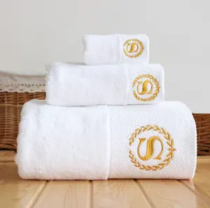 Custom Logo Egyptian Cotton Terrying Travel White Face Hand Bath Towel Set