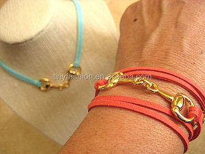 Equestrian Jewelry Factory 18K Gold Plated Double <strong>Horse</strong> Bit Leather <strong>Bracelet</strong> - Product Image 5
