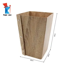 Home and Office Wooden Grain Folding Recycle Cardboard Storage boxes waste bin with Metal Buttons