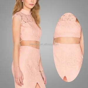 New Apparel Latest Design Evening Slit Dress Two Pieces Style Sleeveless Sexy Backless Elegant Lace Dresses Evening Dress