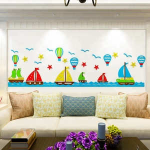 Perahu Layar Kapal Layar Ikan Laut Anak-anak Stiker Dinding Rumah DIY Dekorasi Latar Belakang TV Kamar Tidur Yang Dapat Dilepas Stiker Dinding 3D