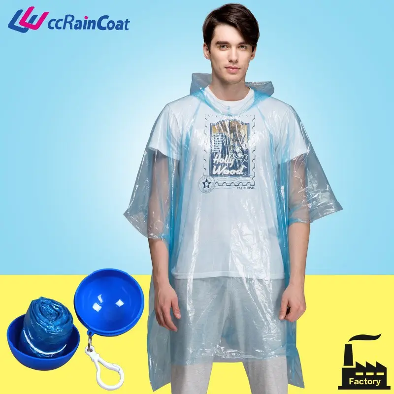 डिस्पोजेबल बारिश पोंचो के साथ गेंद/डिस्पोजेबल रेनकोट/बारिश कोट