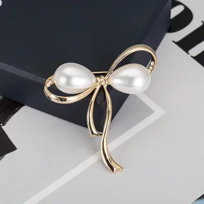 Korean new style decoration women's fashion suit cardigan big pin pearl buckle bow brooch