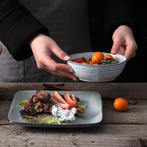 FENN stile rustico ristorante usato rotondo grigio giapponese salsa di soia salsa vintage piatto per la vendita - Product Image 5