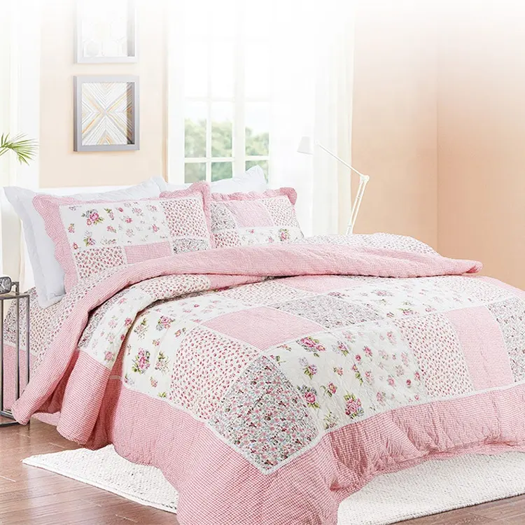 Mh 3 Stuk Set Patchwork Sprei Sprei Kingsize Fijne Omkeerbaar Gedrukt Dekbed