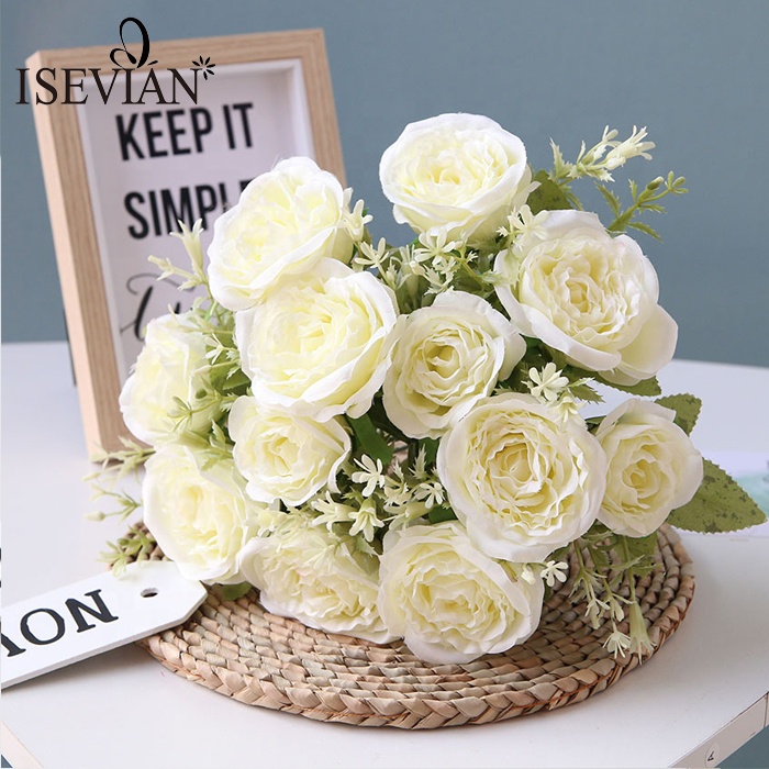 ISEVIAN Artificial Silk Flower Pink Kleiner Rosenbusch mit 12 Blumen kpfen  knstliche Blumen dekoration| Alibaba.com