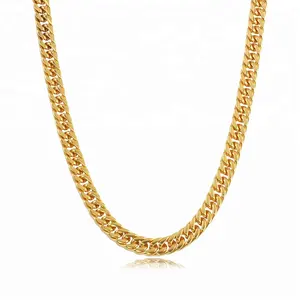 Wholesale jewelry Mens 18k Yellow Gold Plated Flat Gold Cuban Chain