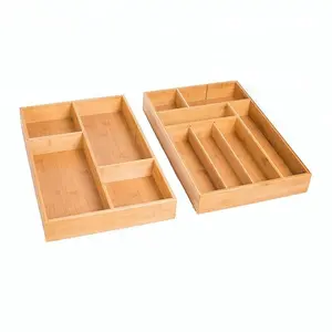 2 Pc Bambou Utilitaire Tiroir Organisateur Ustensile Argenterie Cuillère Couteau Fourchette Rangement Couverts Plateau Bois <span class=keywords><strong>Organisation</strong></span> Réglable - Product Image 1