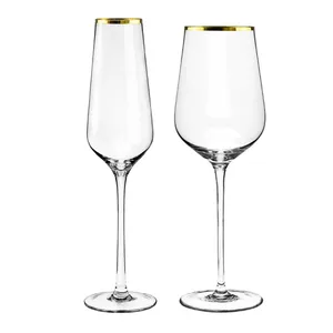 Goud Omrande Bruiloft Versierd Drinkglas Set/Wijn Glas Crystal White & Rode Wijn Glazen Stamde Wijn Bril