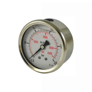 63Mm Terug Brass Connection Gekrompen Ring Hydraulische Manometer Olie Gevulde Manometer Met Flens