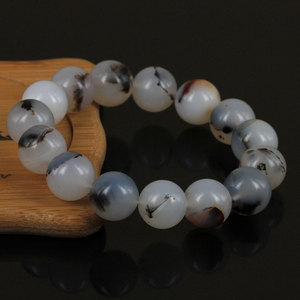 Unisexe Simplicité De Mode 14mm Naturel <span class=keywords><strong>Gris</strong></span> Agate Pierre Perles Bracelets Extensibles - Product Image 2