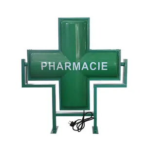 Top quality acrylic cross sign pharmacie led vacuum forming light box irregular shape standing outdoor silk screen display